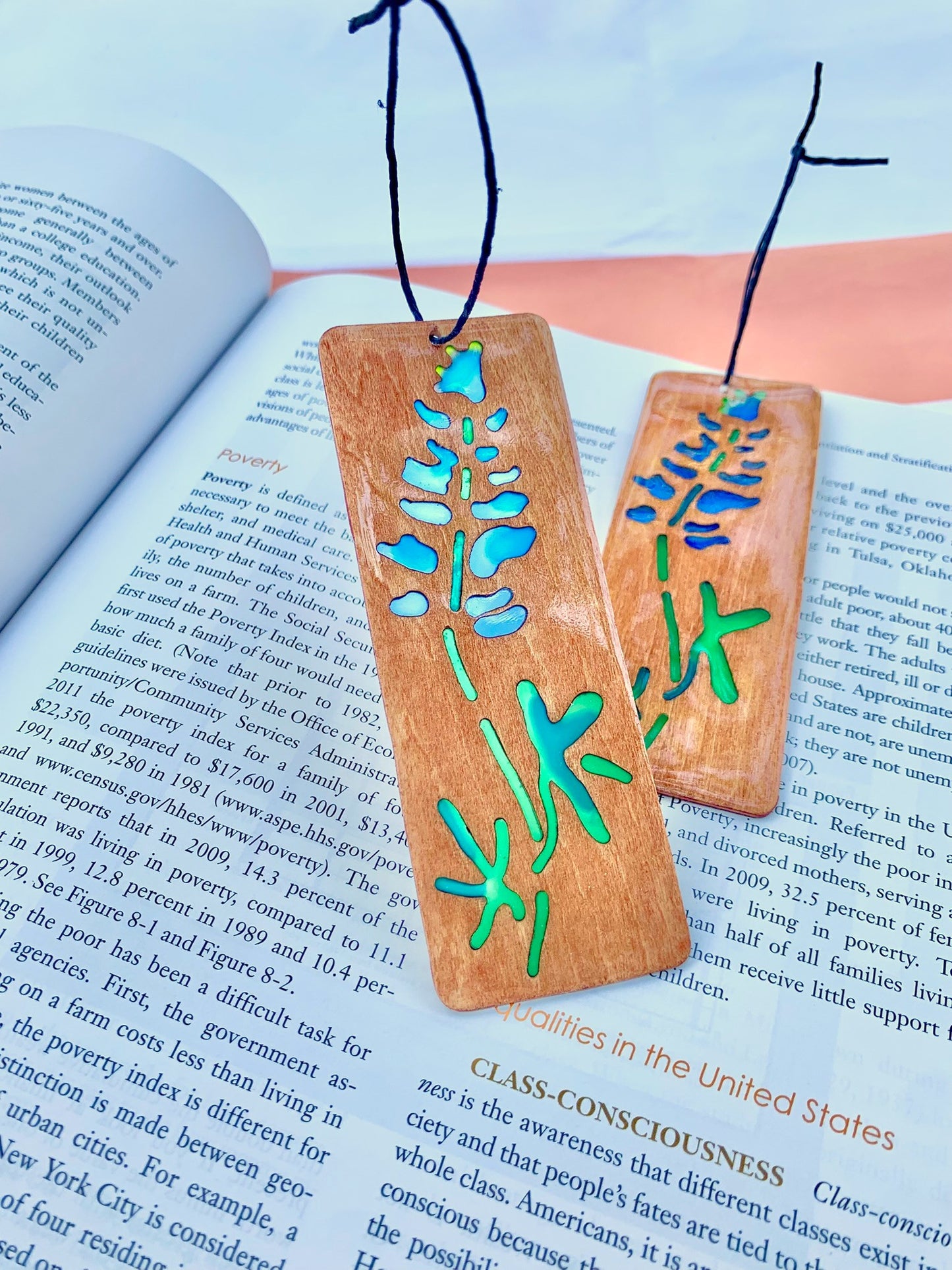 Texas Bluebonnet Wood & Resin Bookmark - Teak
