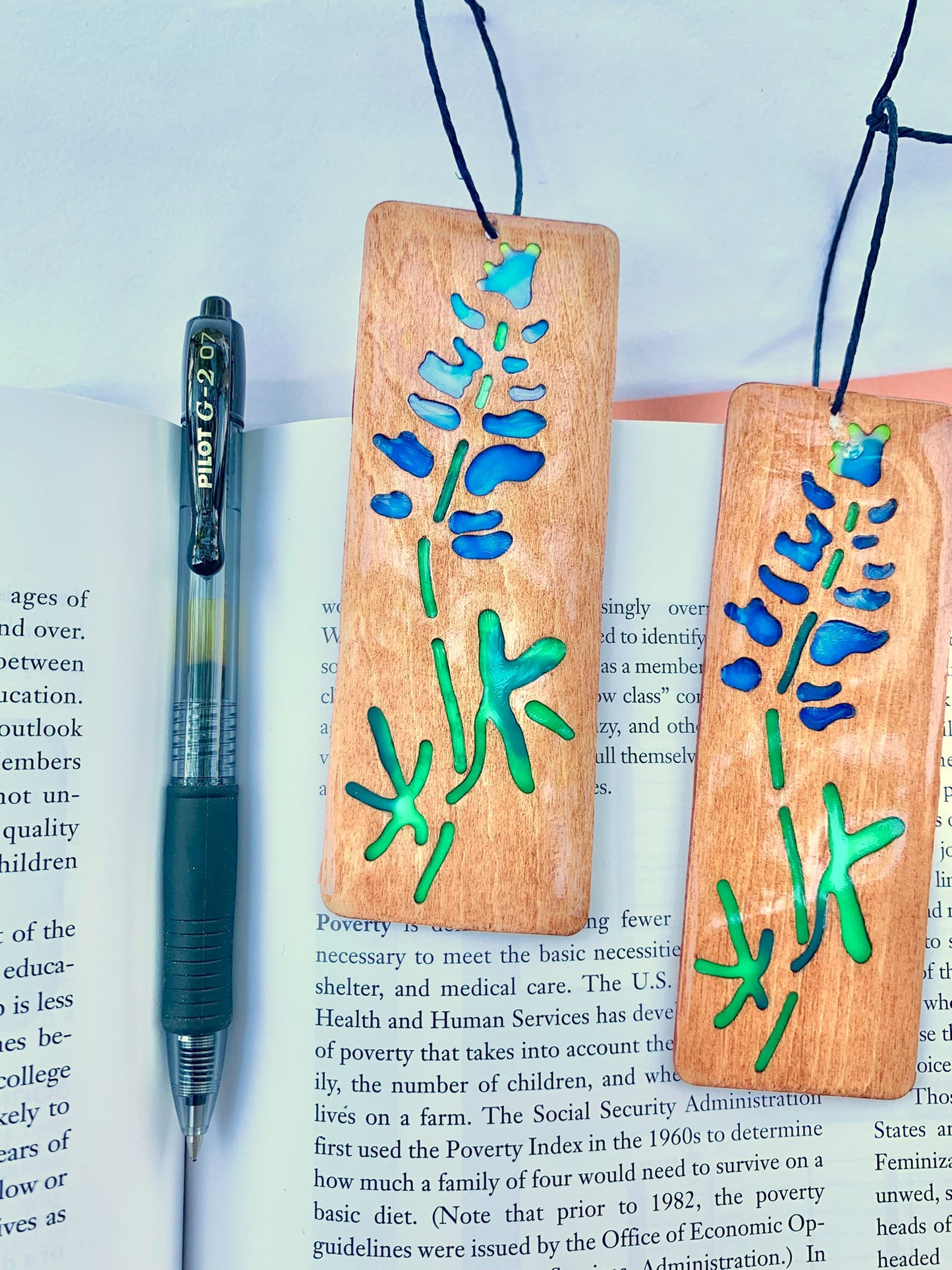 Texas Bluebonnet Wood & Resin Bookmark - Teak