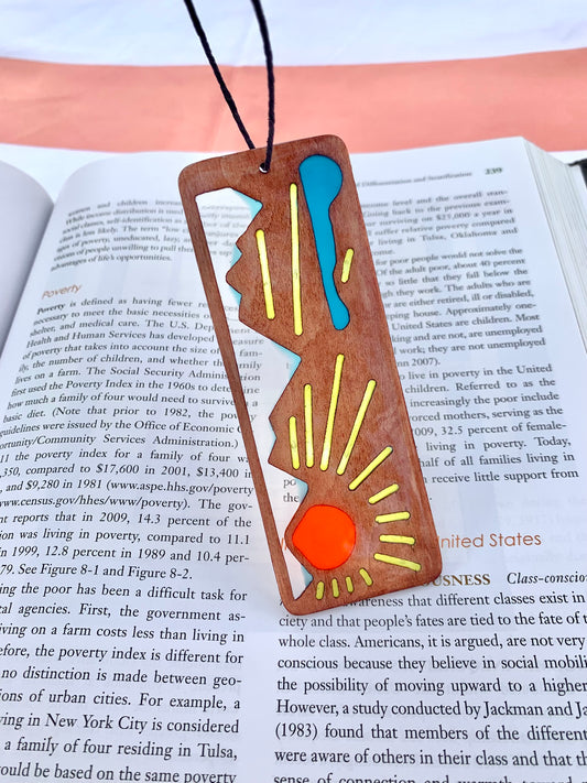 Mountain Sunrise Wood & Resin Bookmark - Teak