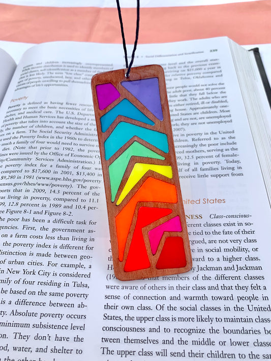 Zigzag Wood & Resin Bookmark - Teak Rainbow