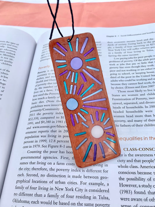 Sunburst Wood & Resin Bookmark - Teak Blues