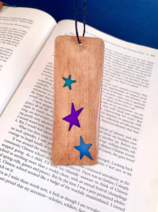 Stars Wood & Resin Bookmark - Teak Blue