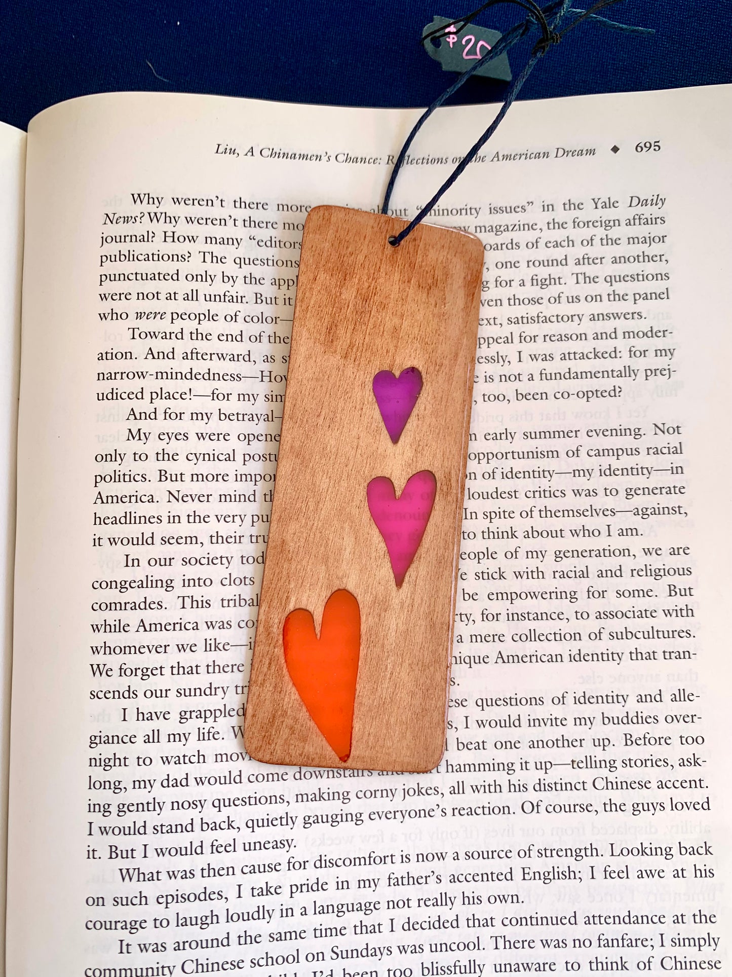 Hearts Wood & Resin Bookmark - Teak Sunset