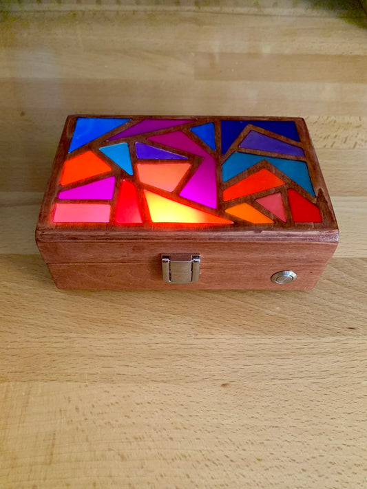 Zigzag Wood & Resin Glow Light Box - Teak