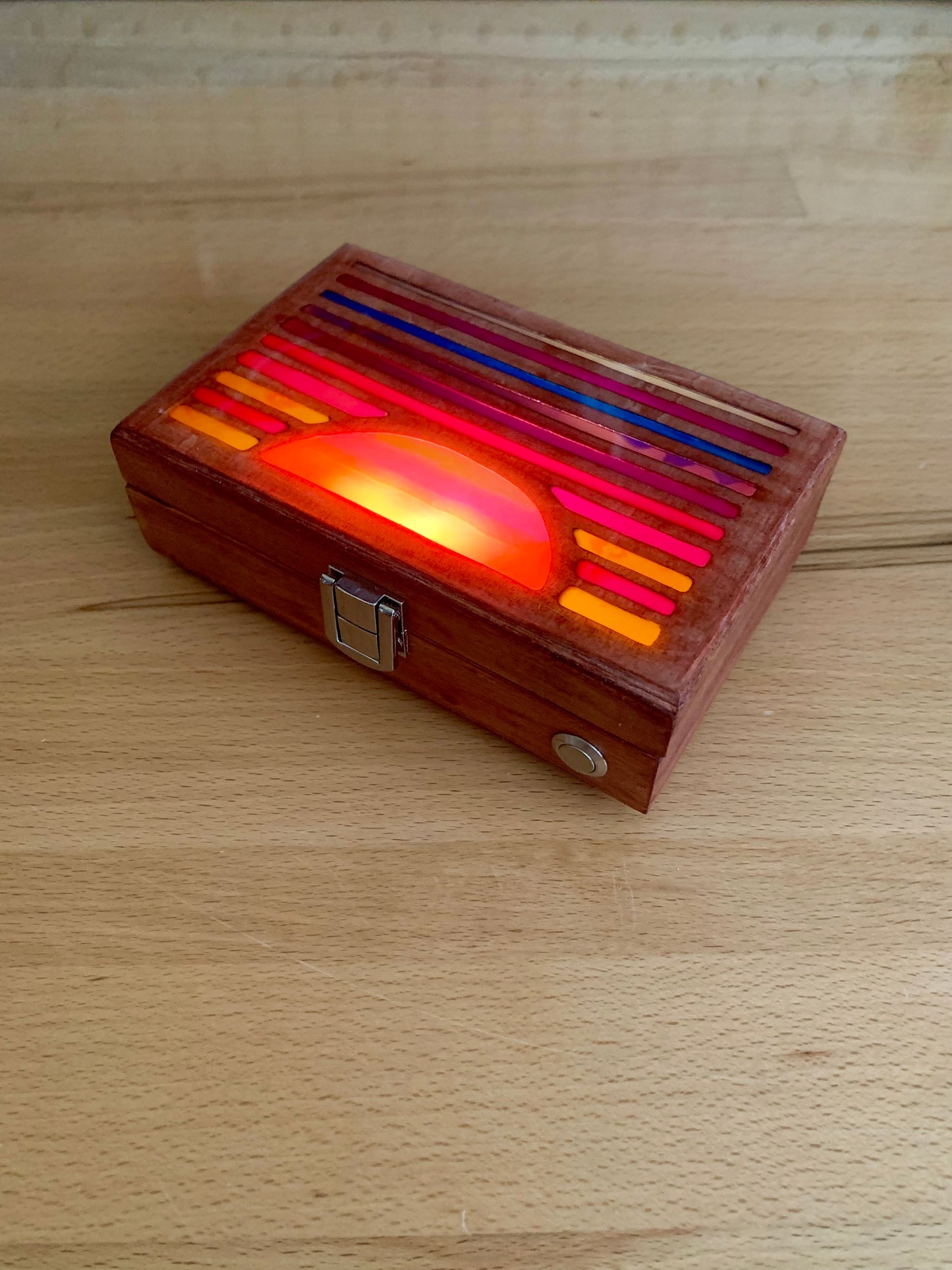 Sunset Wood & Resin Glow Light Box - Teak