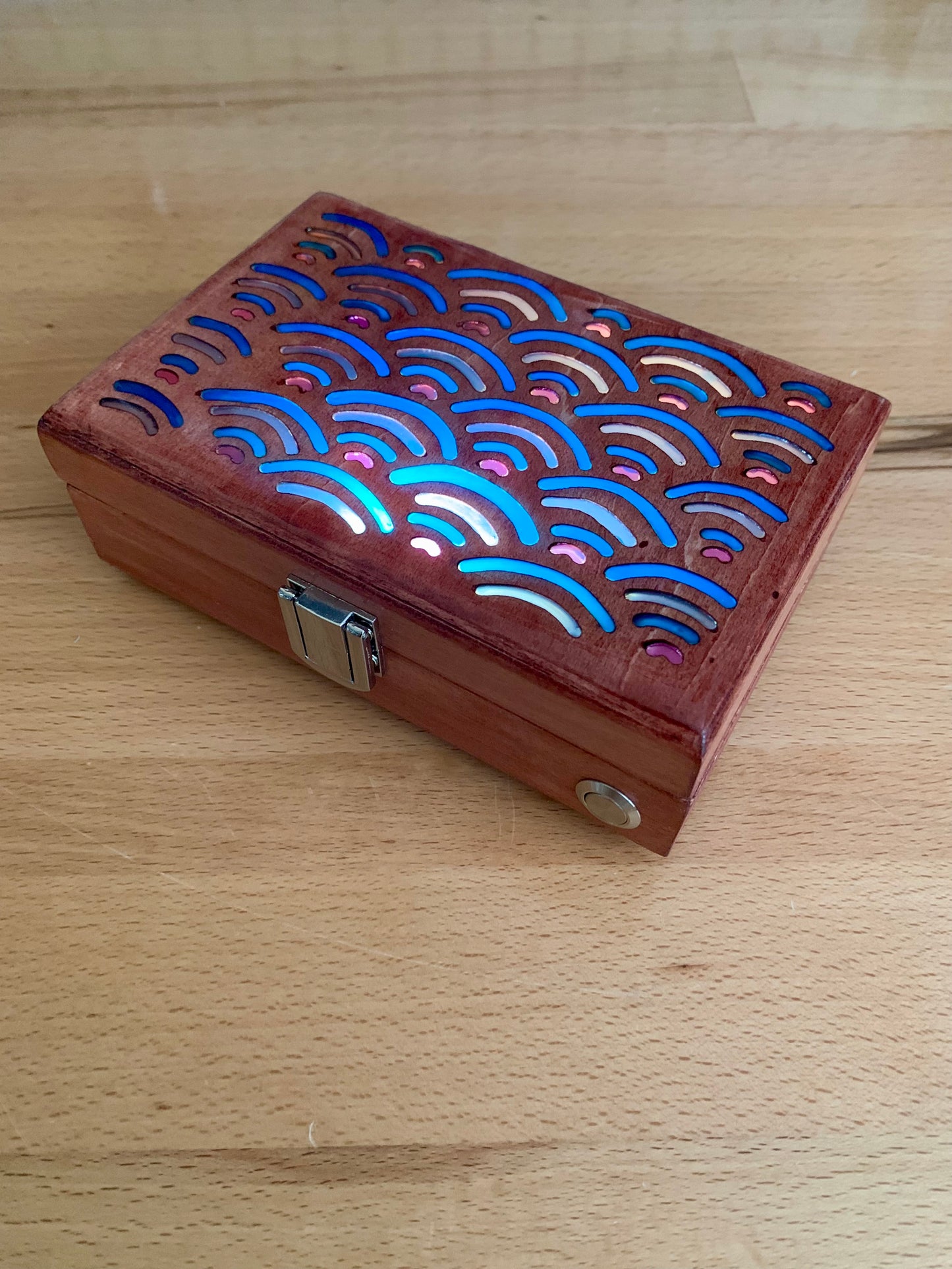Blue Wave Wood & Resin Glow Light Box - Teak