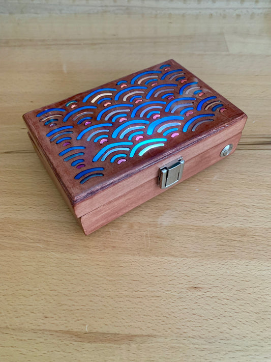 Blue Wave Wood & Resin Glow Light Box - Teak