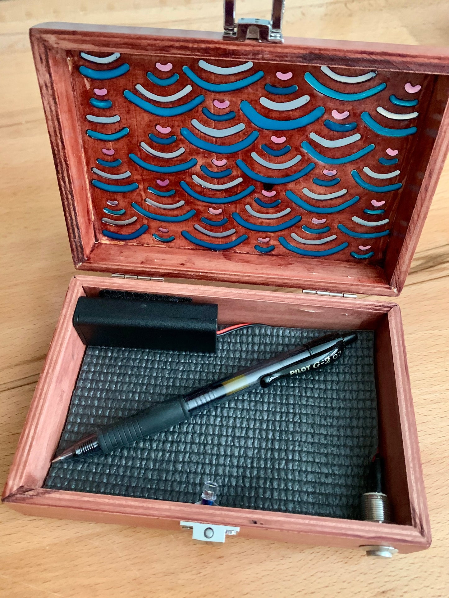 Blue Wave Wood & Resin Glow Light Box - Teak