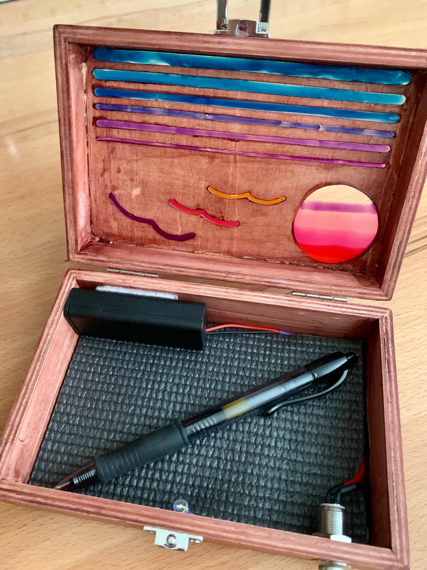 Ocean Sunset Wood & Resin Glow Light Box - Teak