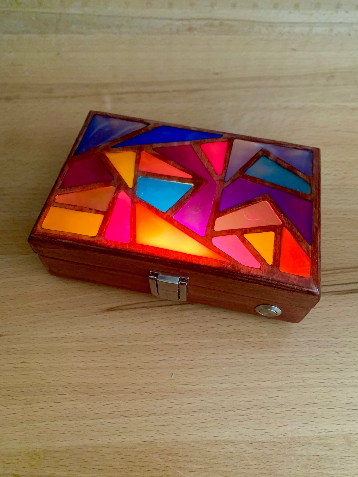 Zigzag Wood & Resin Glow Light Box - Teak