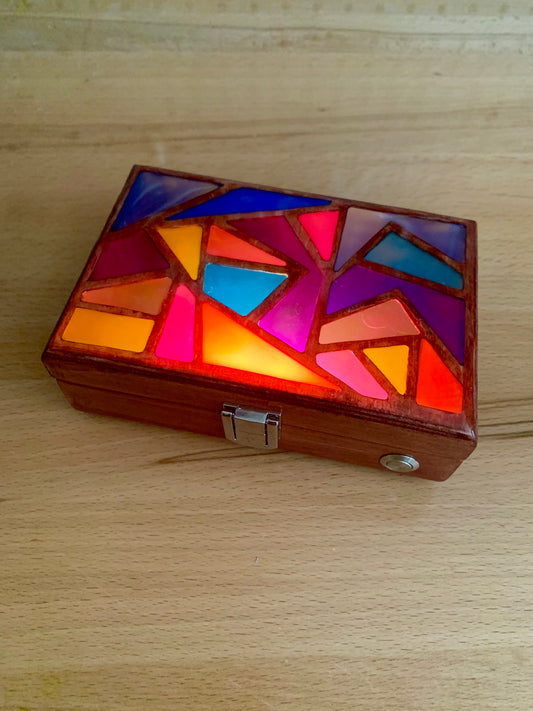 Zigzag Wood & Resin Glow Light Box - Teak