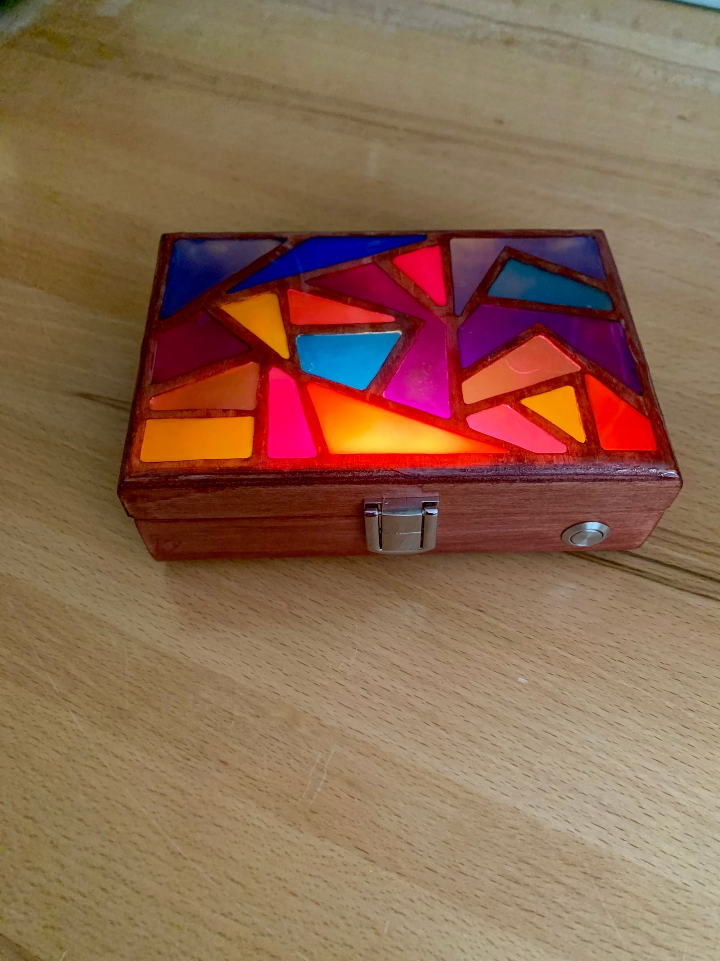 Zigzag Wood & Resin Glow Light Box - Teak