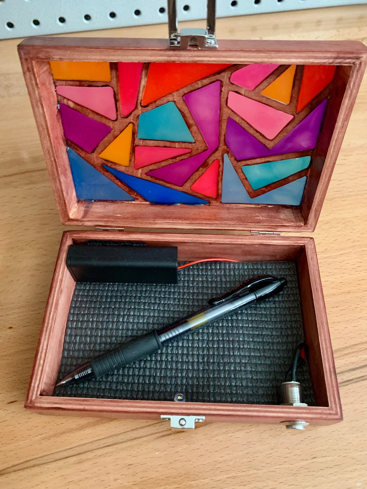 Zigzag Wood & Resin Glow Light Box - Teak