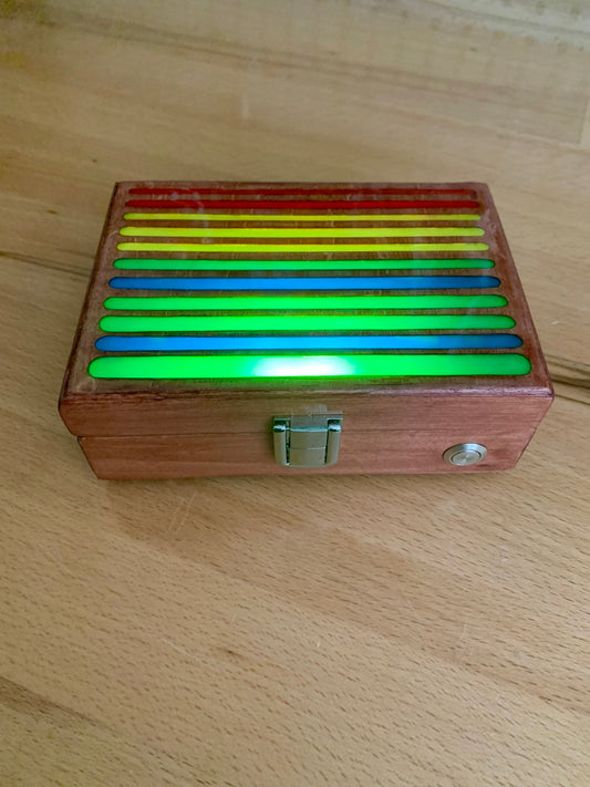 Gradient Lines Wood & Resin Glow Light Box - Teak VU Meter