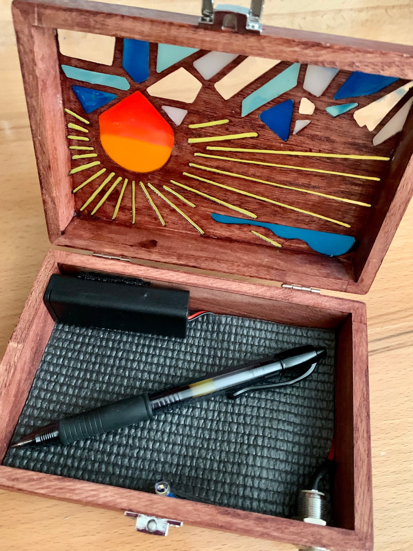 Mountain Sunrise Wood & Resin Glow Light Box - Teak