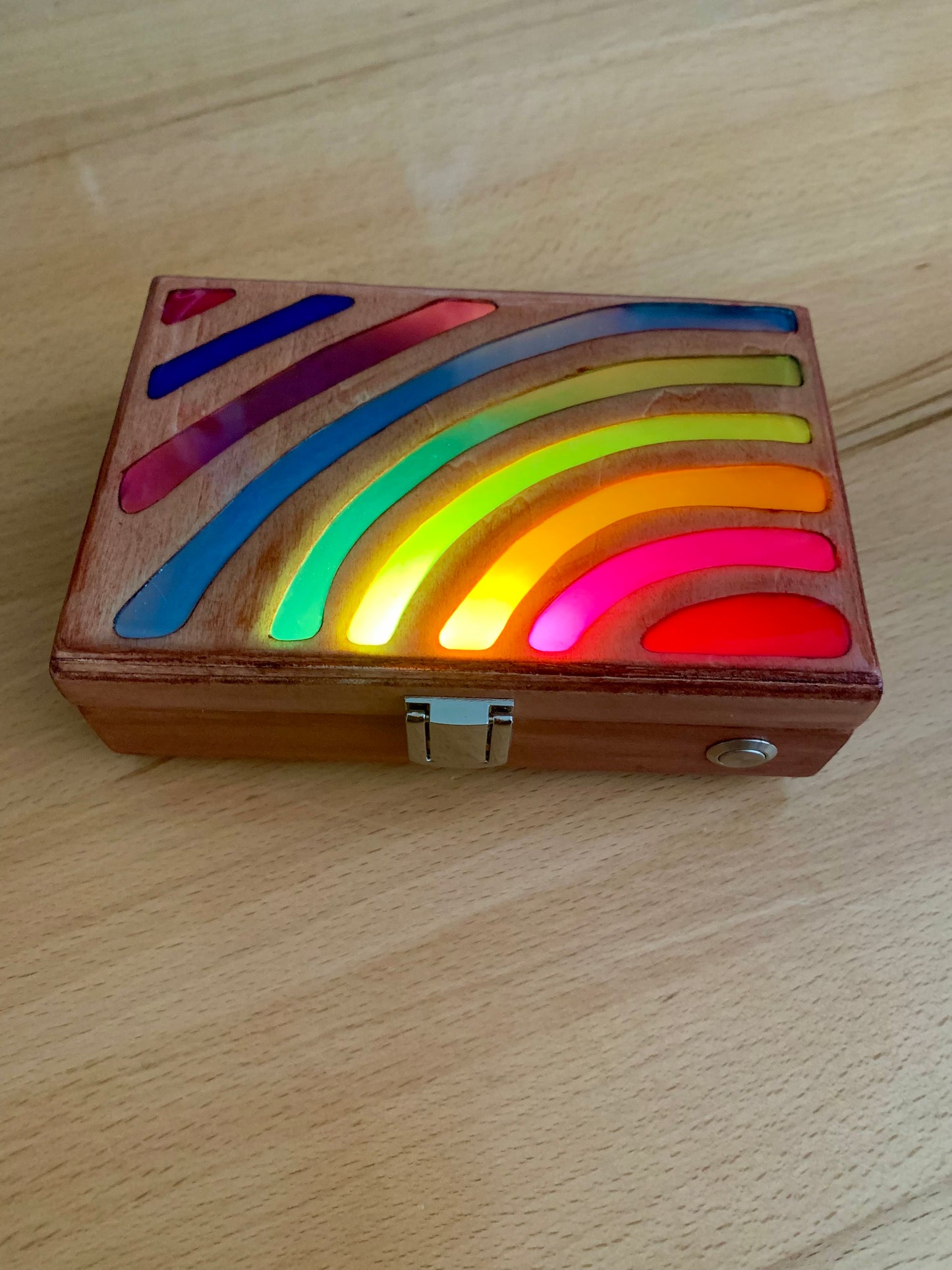 Sunset Vibe Wood & Resin Glow Light Box - Teak Rainbow