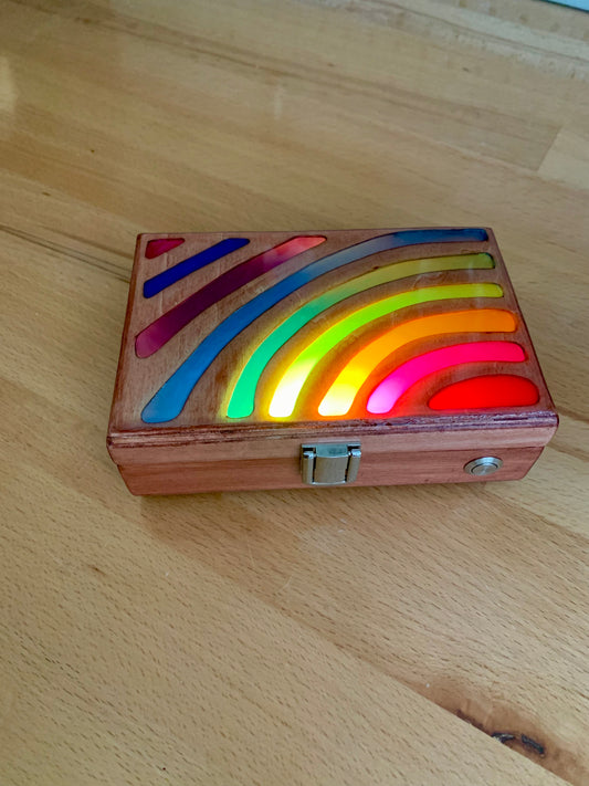 Sunset Vibe Wood & Resin Glow Light Box - Teak Rainbow