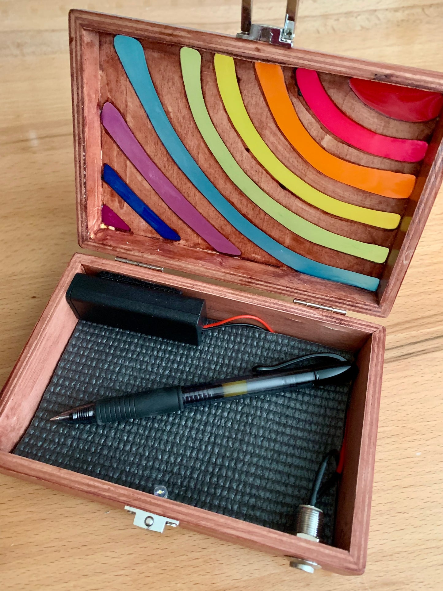 Sunset Vibe Wood & Resin Glow Light Box - Teak Rainbow