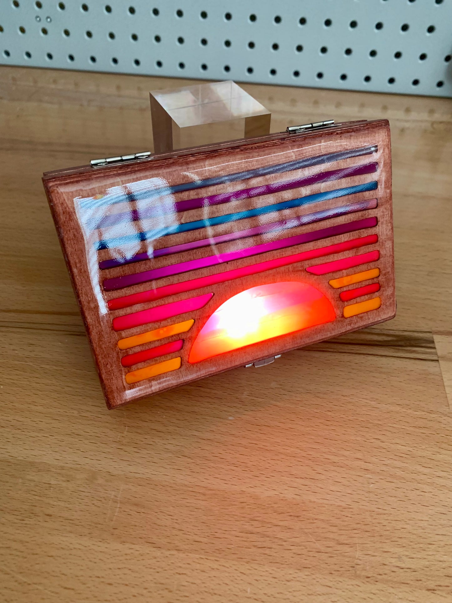 Sunset Wood & Resin Glow Light Box - Teak