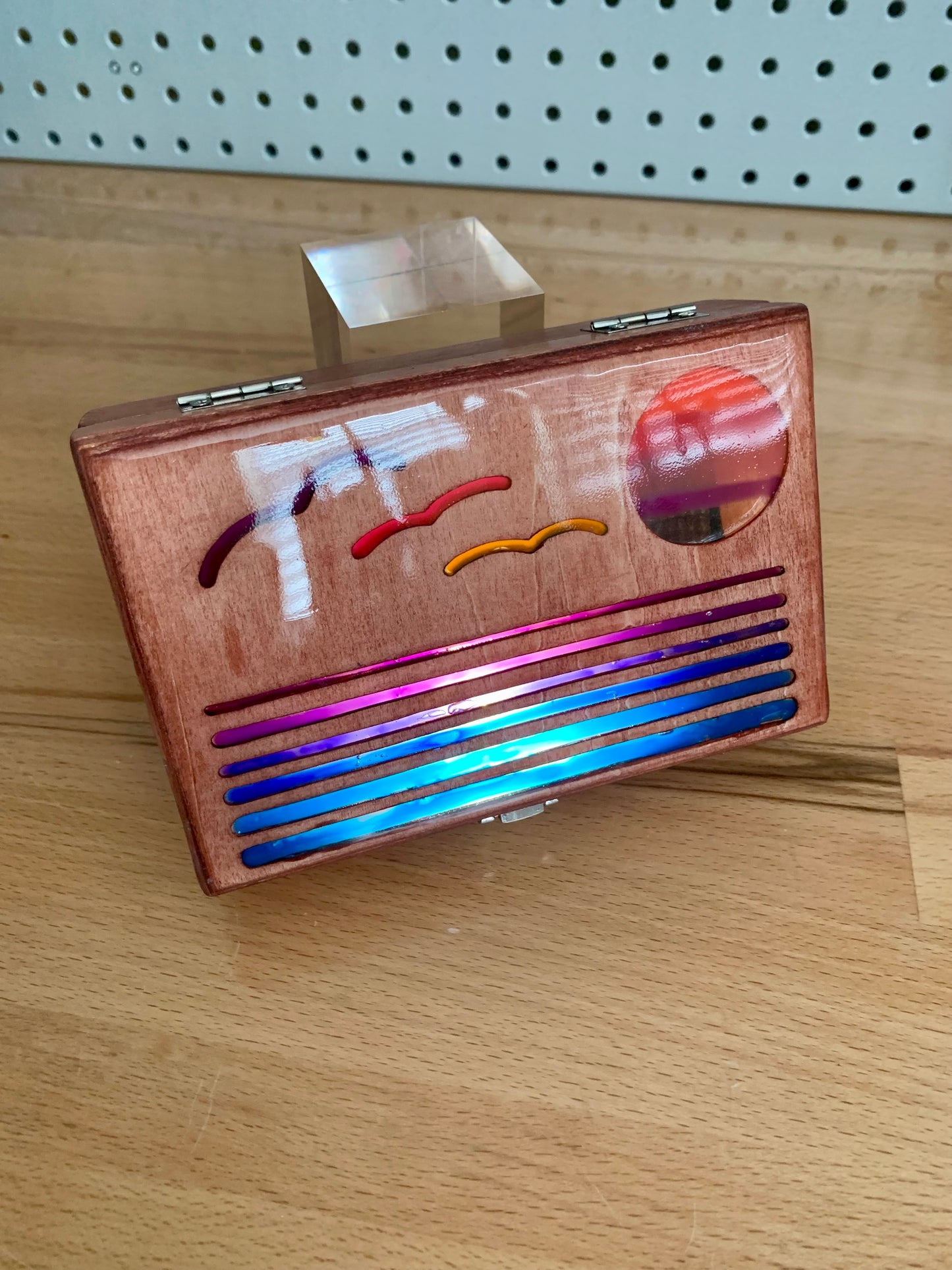 Ocean Sunset Wood & Resin Glow Light Box - Teak