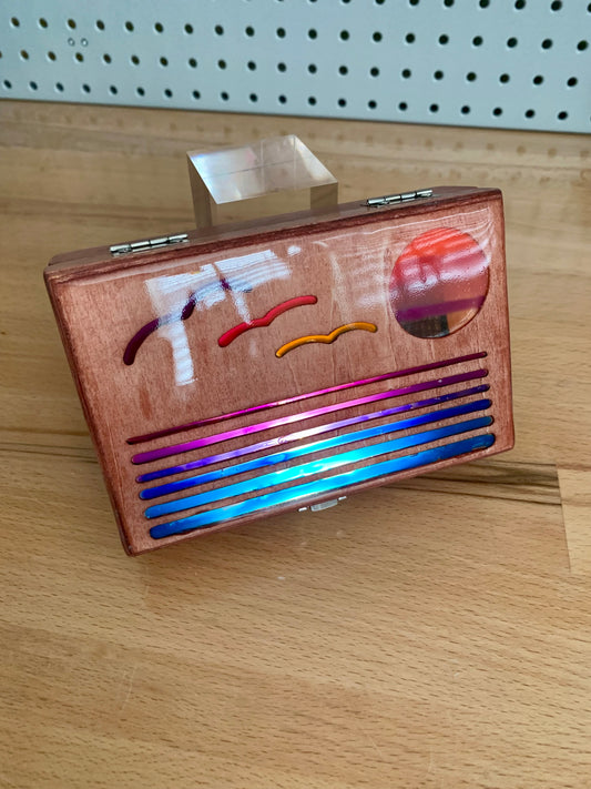 Ocean Sunset Wood & Resin Glow Light Box - Teak