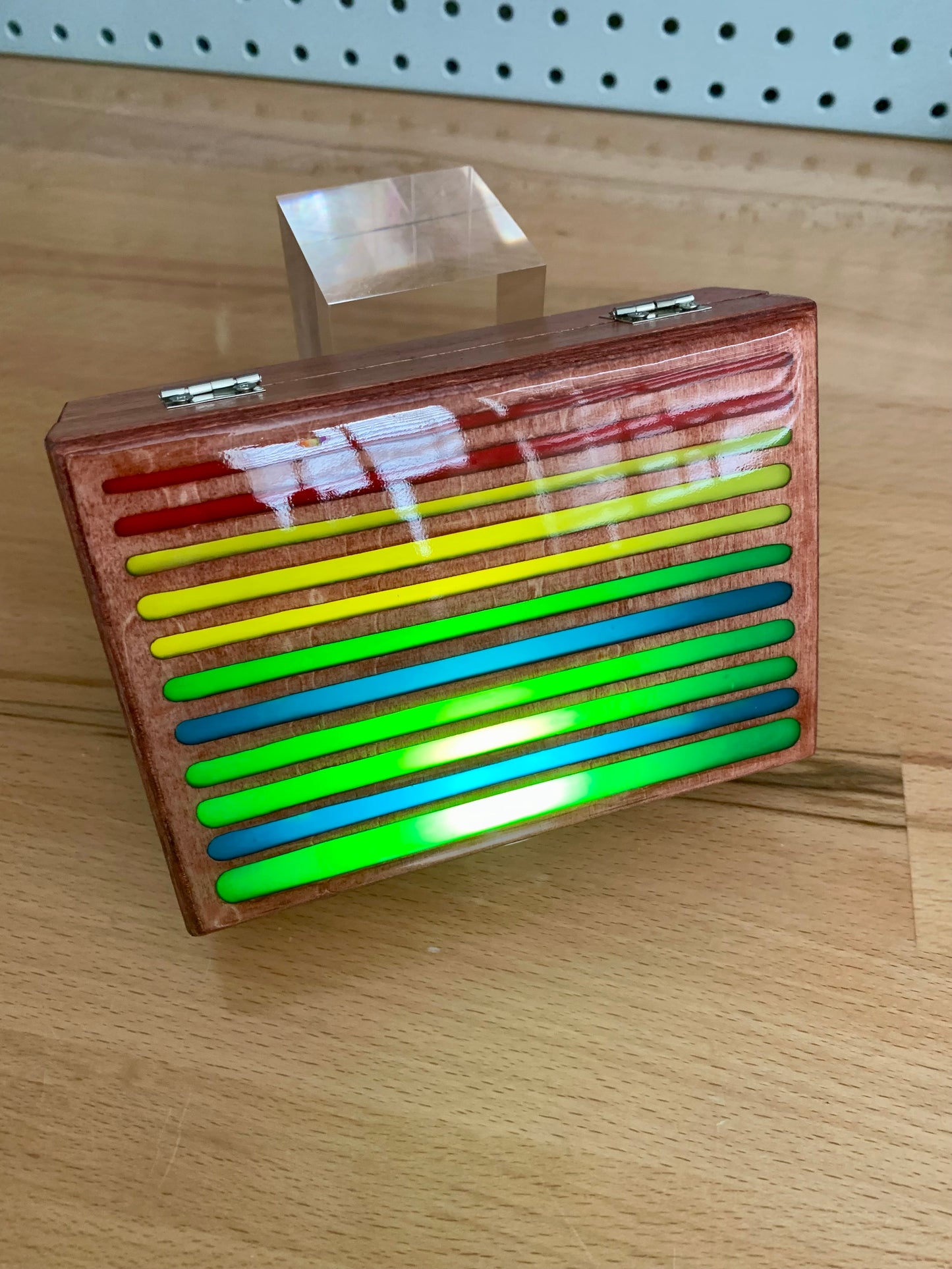 Gradient Lines Wood & Resin Glow Light Box - Teak VU Meter