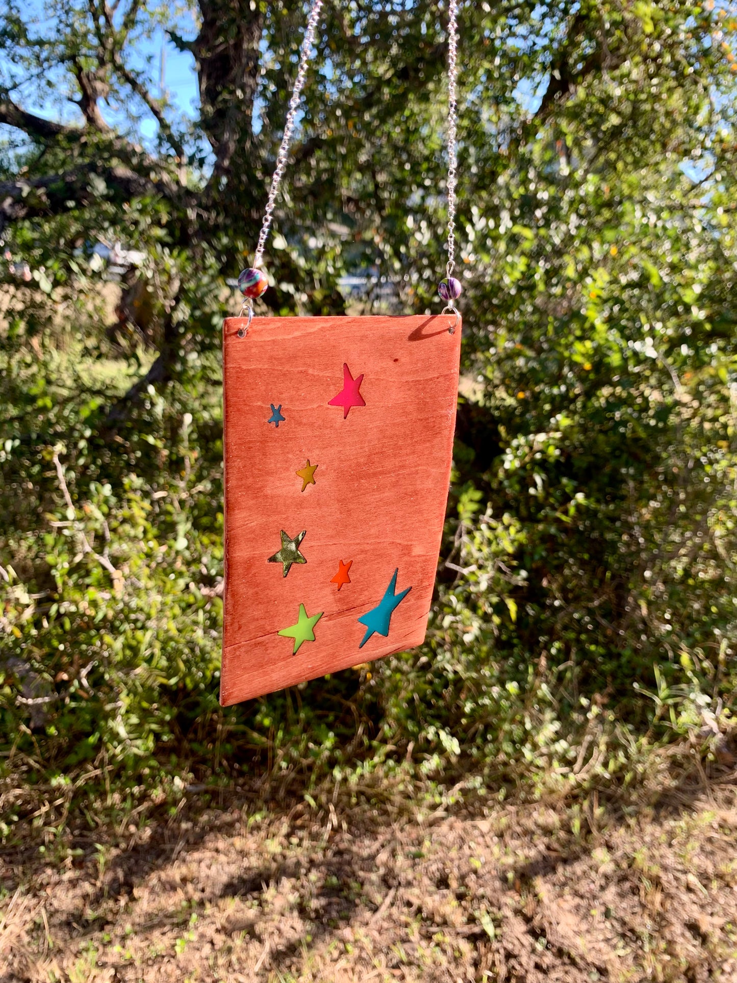 Stars Wood & Resin Sun Catcher - Teak