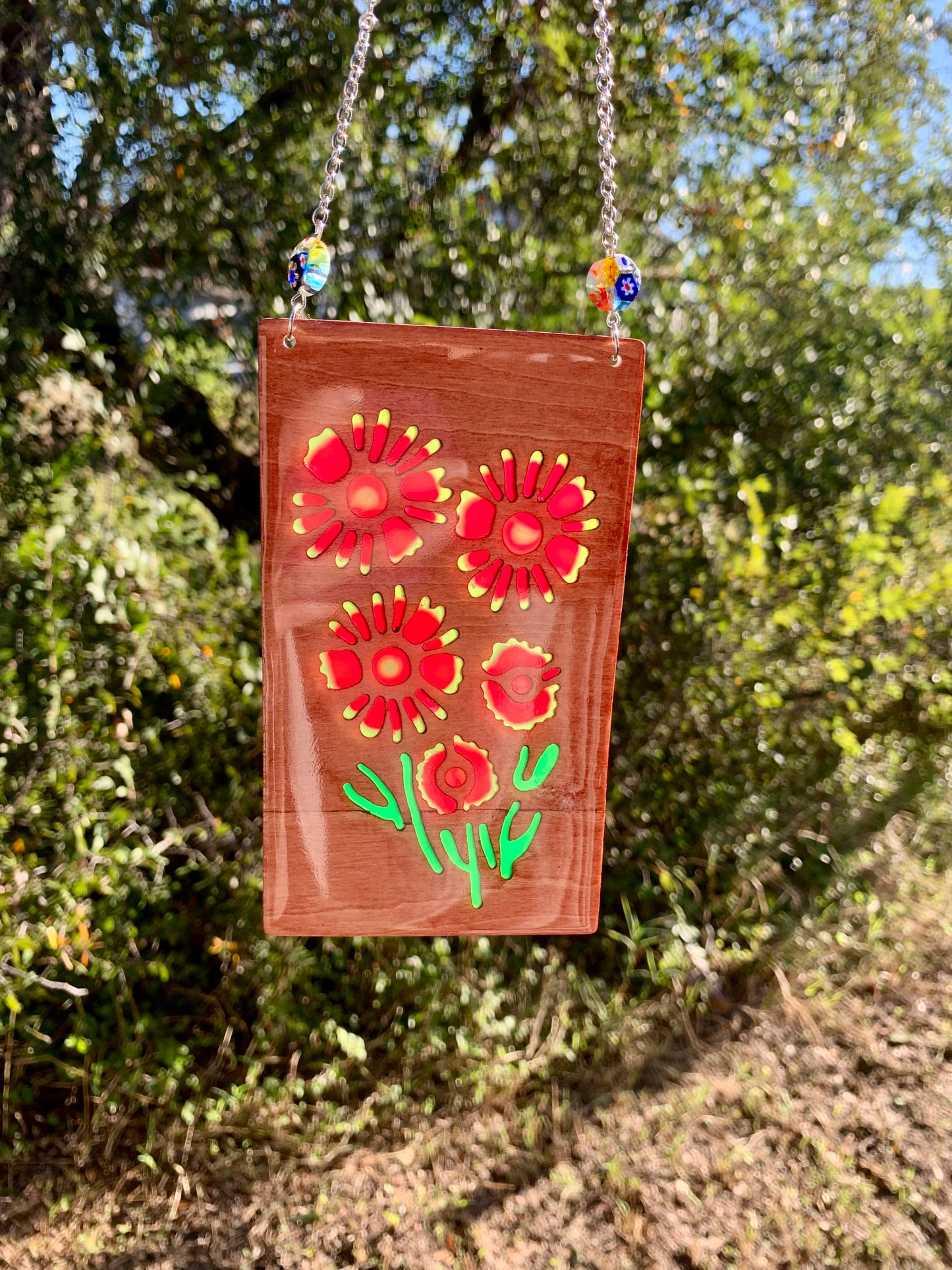 Texas Firewheel Daisy Wood & Resin Sun Catcher - Teak