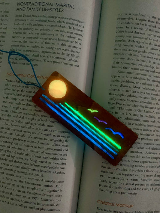 Ocean Sunset Wood & Resin Bookmark - Glow In The Dark