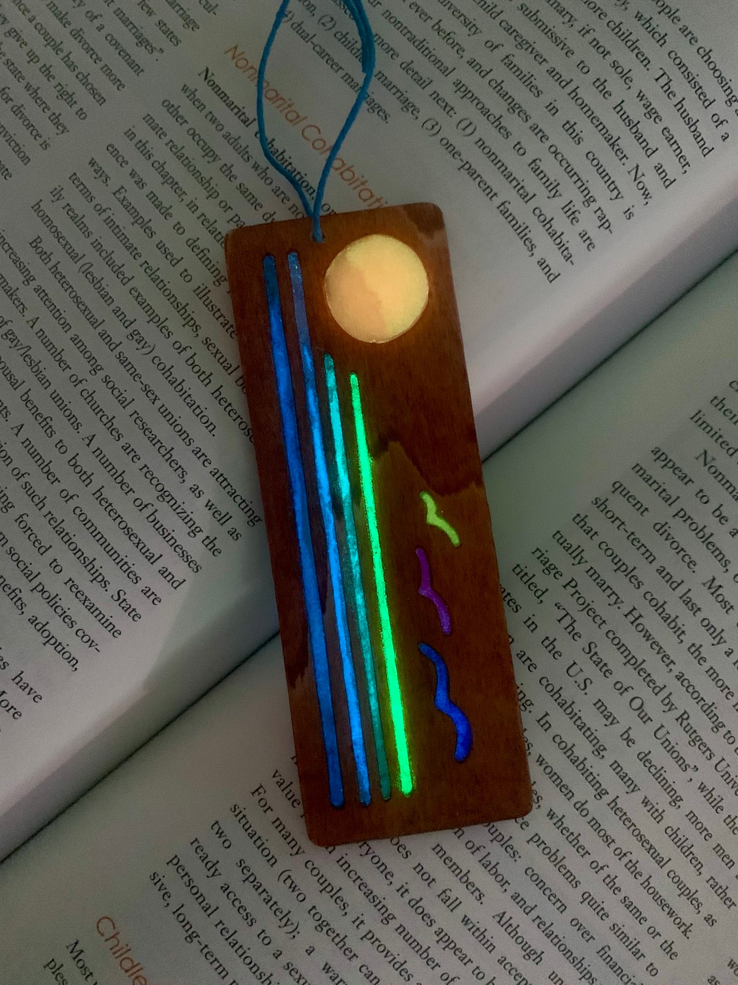 Ocean Sunset Wood & Resin Bookmark - Glow In The Dark
