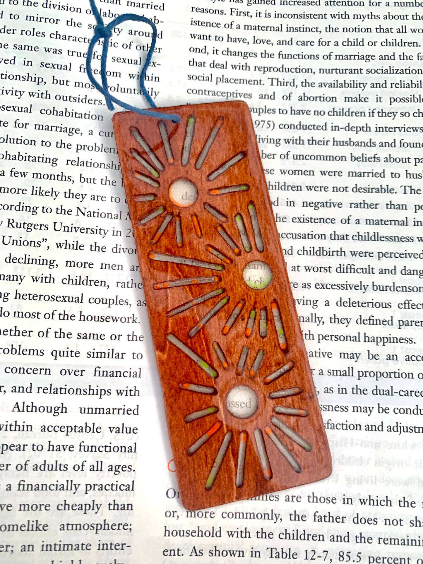 Sunburst Wood & Resin Bookmark - Glow In The Dark