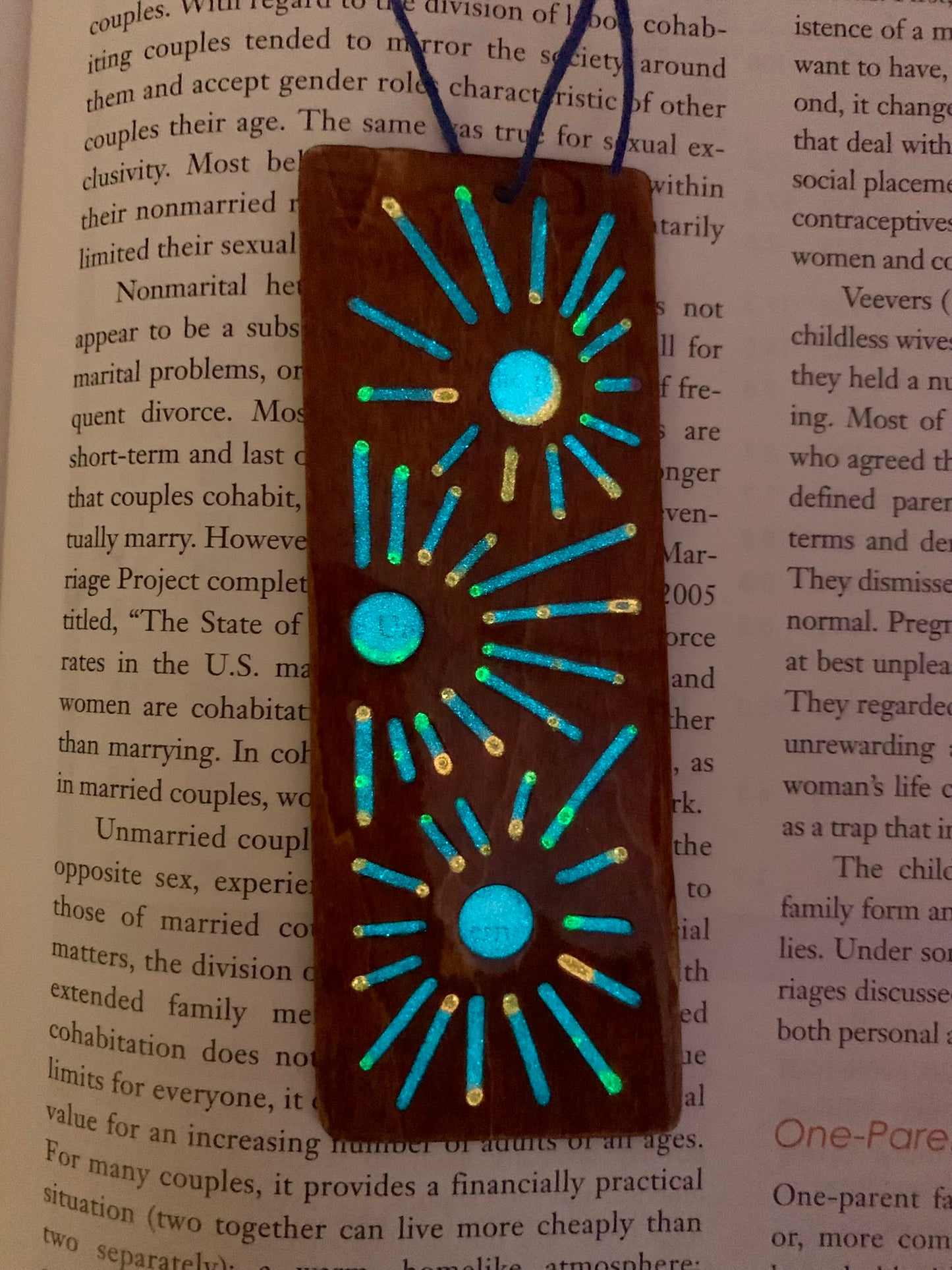 Sunburst Wood & Resin Bookmark - Glow In The Dark