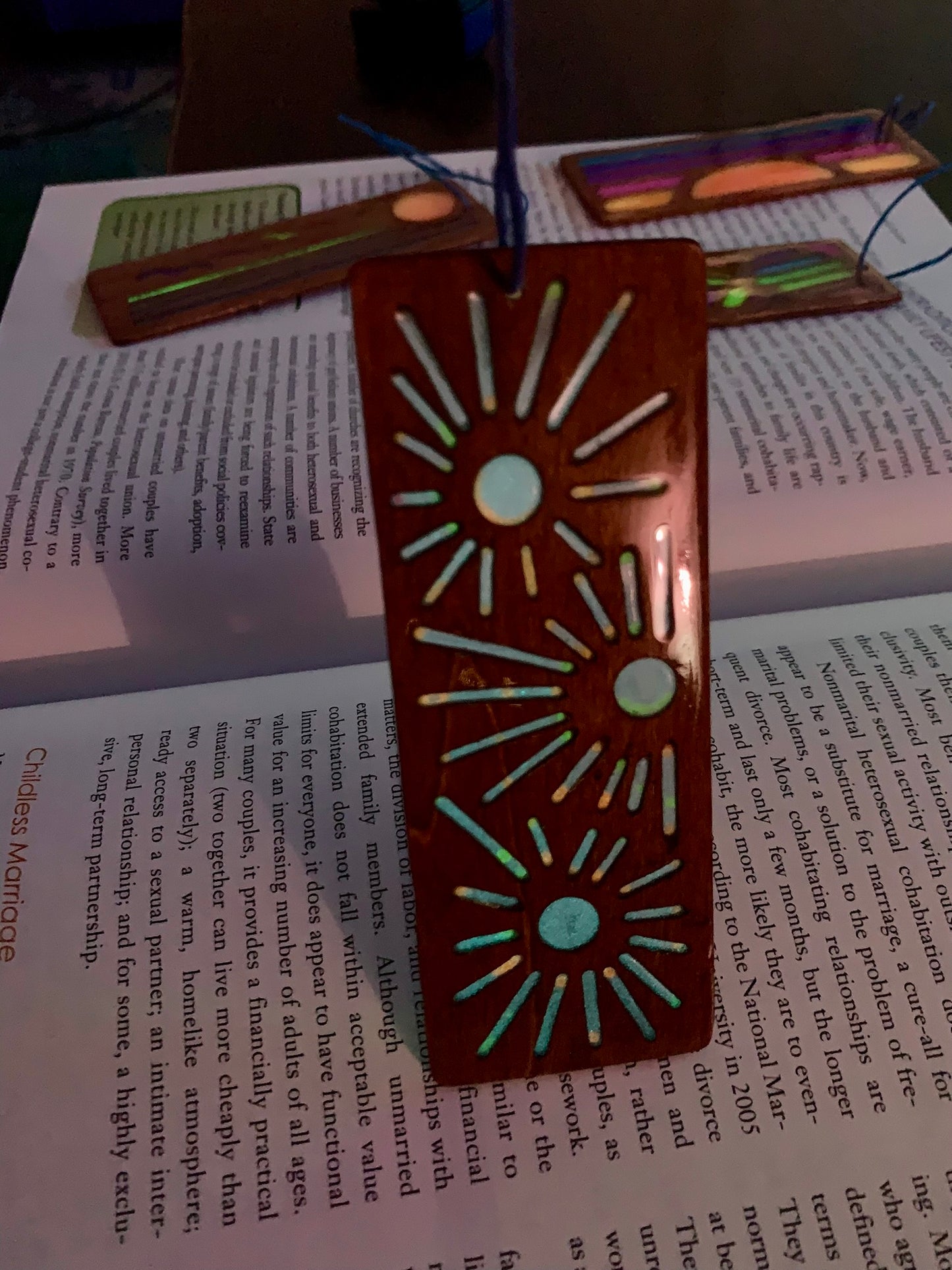 Sunburst Wood & Resin Bookmark - Glow In The Dark