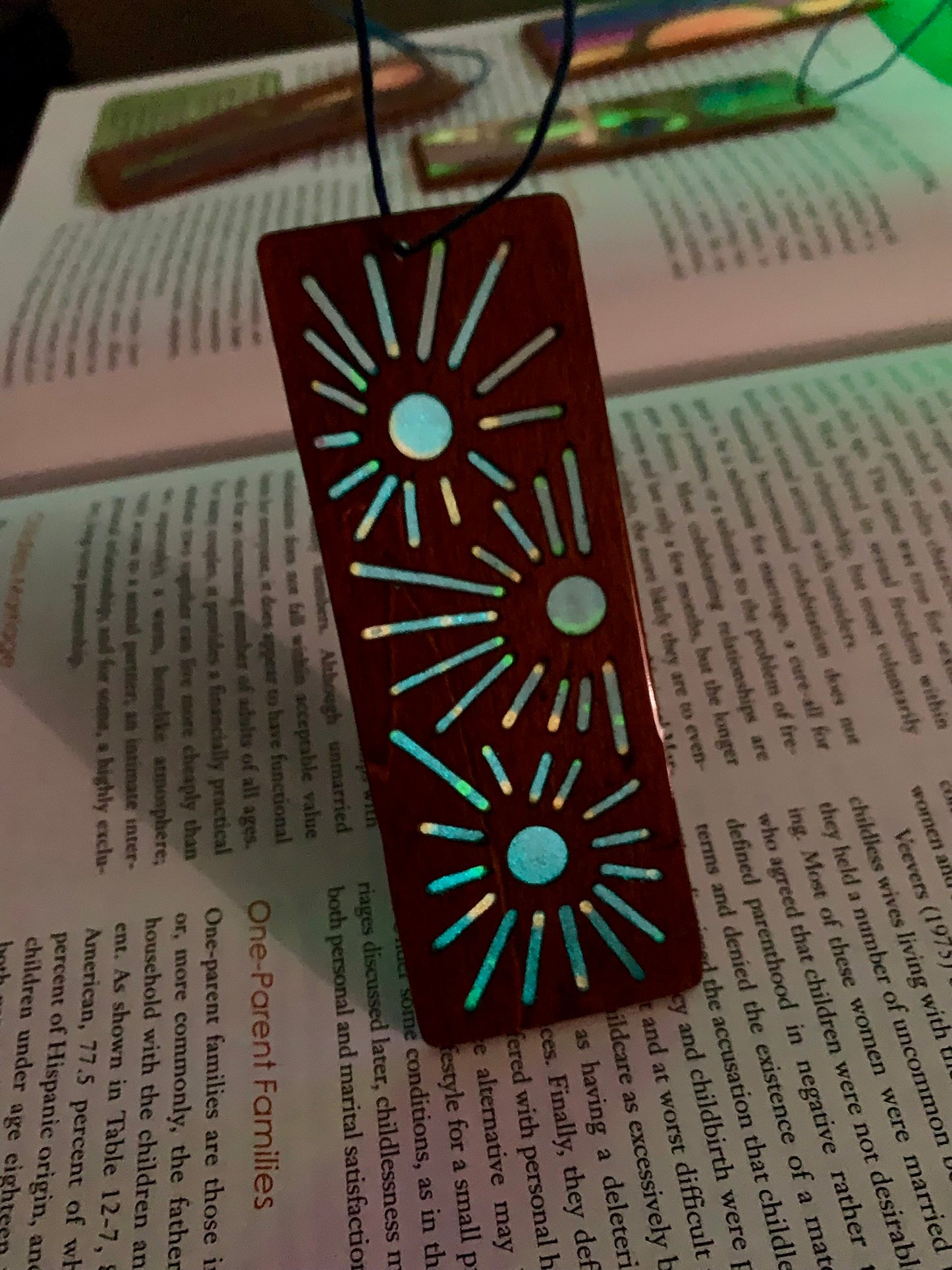 Sunburst Wood & Resin Bookmark - Glow In The Dark