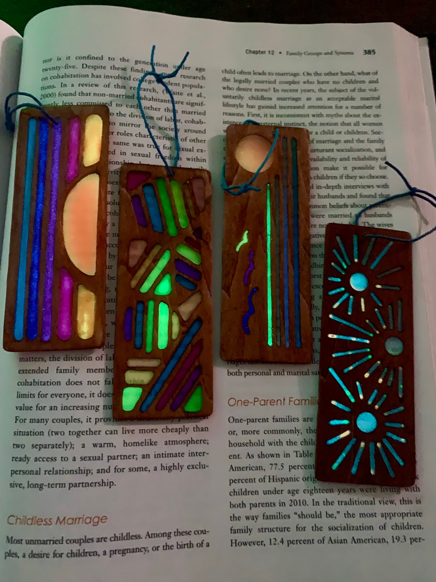 Sunburst Wood & Resin Bookmark - Glow In The Dark