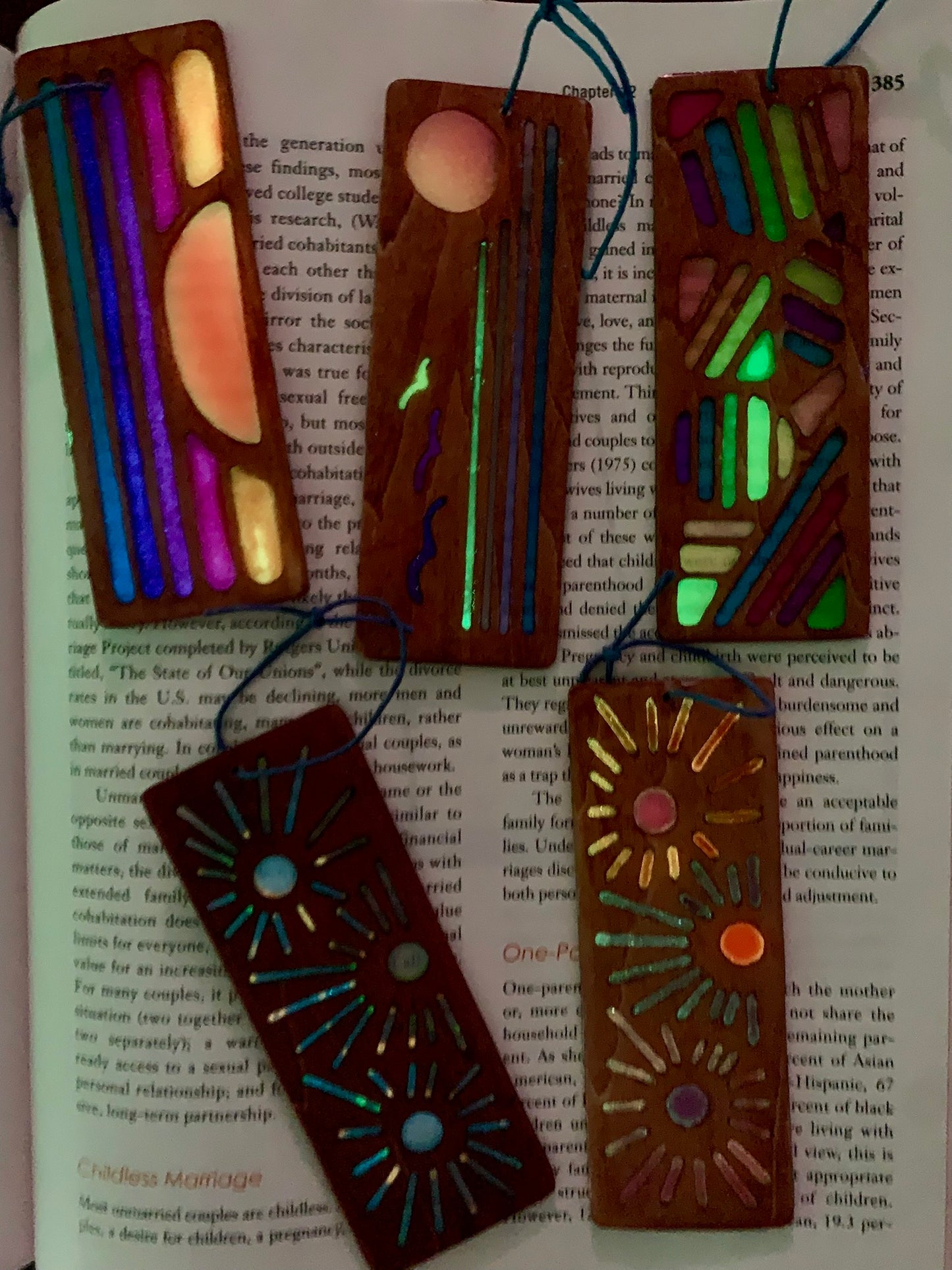 Sunburst Wood & Resin Bookmark - Festive Glow In The Dark