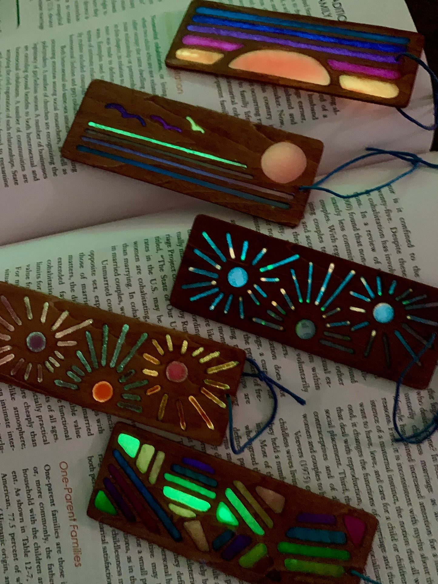 Sunburst Wood & Resin Bookmark - Festive Glow In The Dark