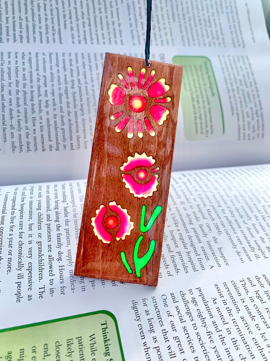 Texas Firewheel Daisy Wood & Resin Bookmark - Teak