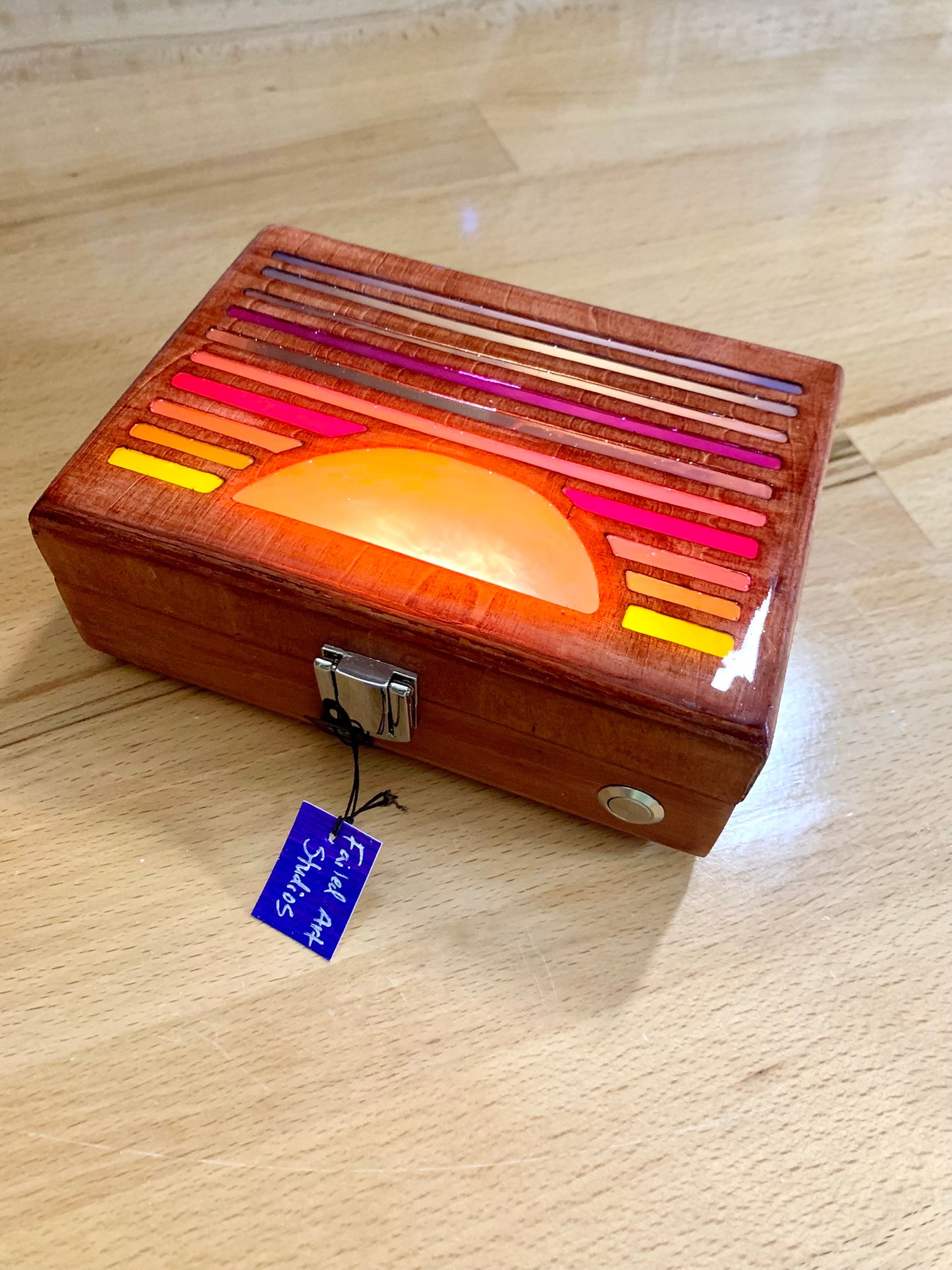 Sunset Wood & Resin Glow Light Box - Teak