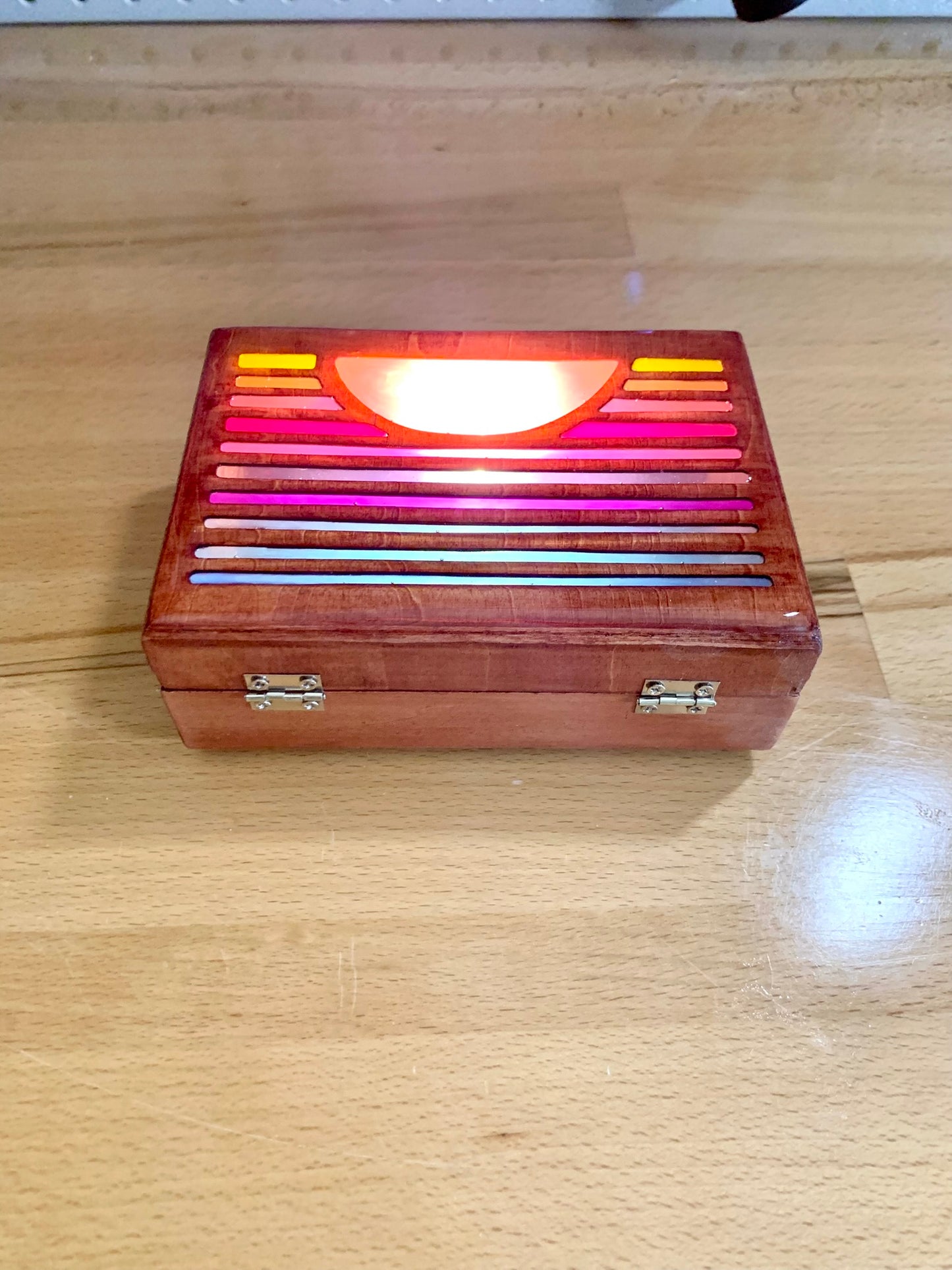 Sunset Wood & Resin Glow Light Box - Teak