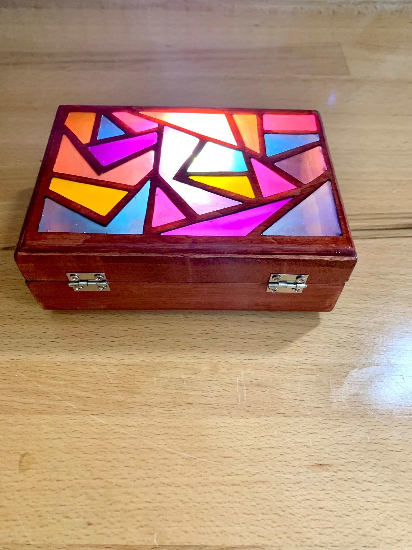 Zigzag Wood & Resin Glow Light Box - Teak Sunset