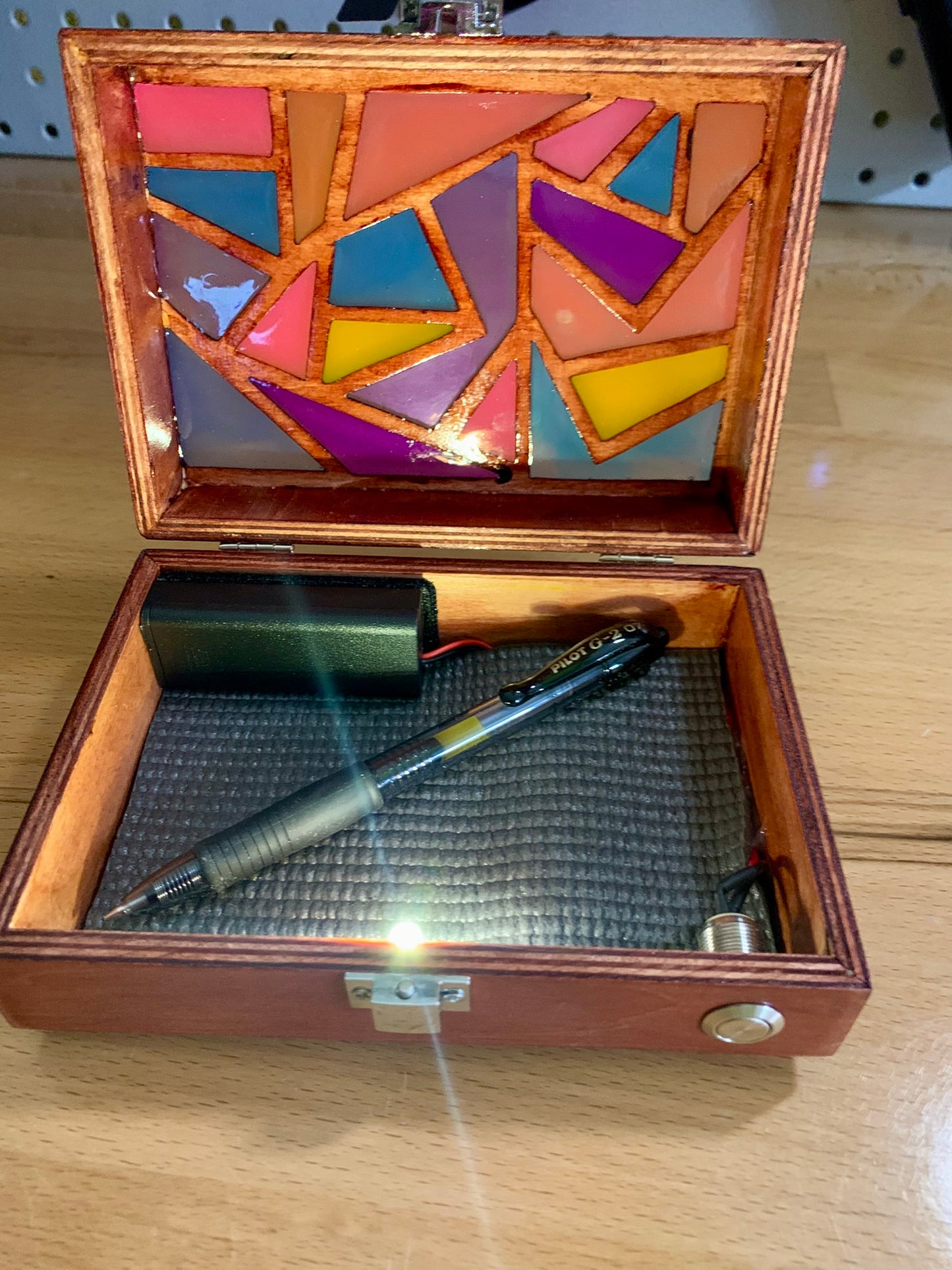 Zigzag Wood & Resin Glow Light Box - Teak Sunset