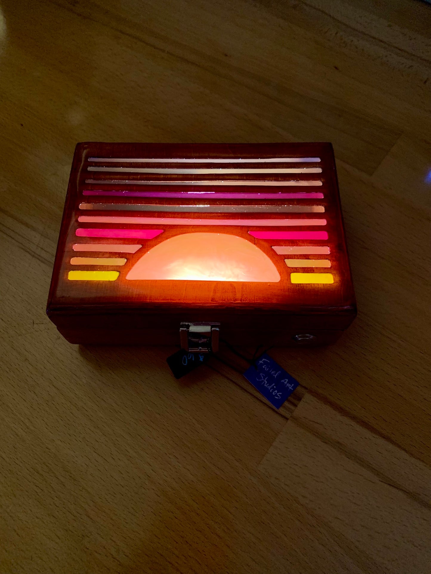 Sunset Wood & Resin Glow Light Box - Teak