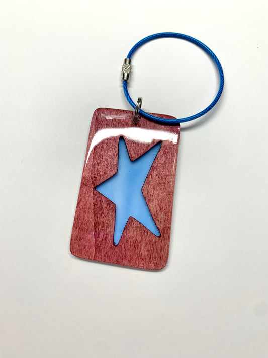 Star Wood & Resin Keychain - Rosewood Blue