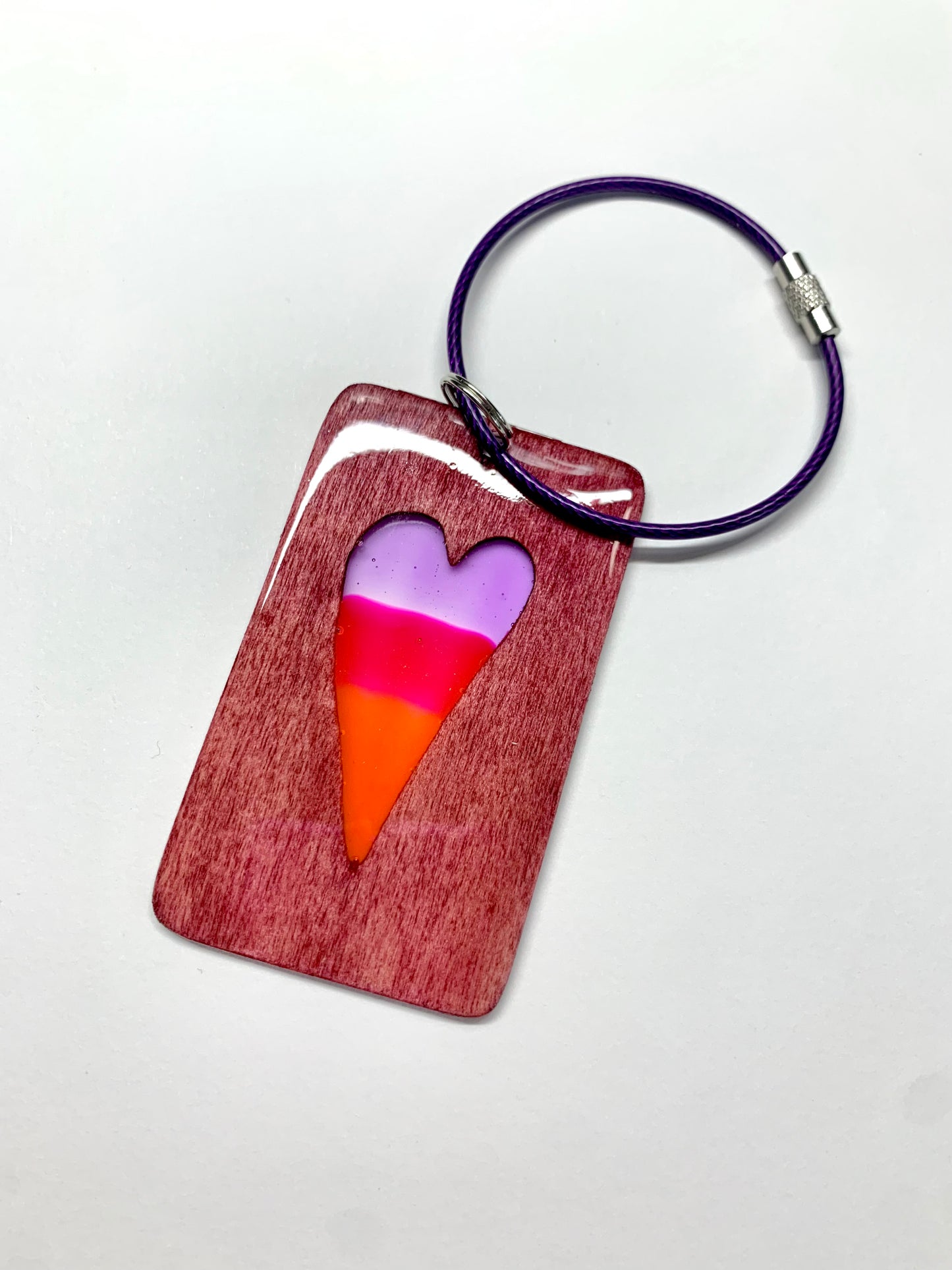 Heart Wood & Resin Keychain - Rosewood Sunset