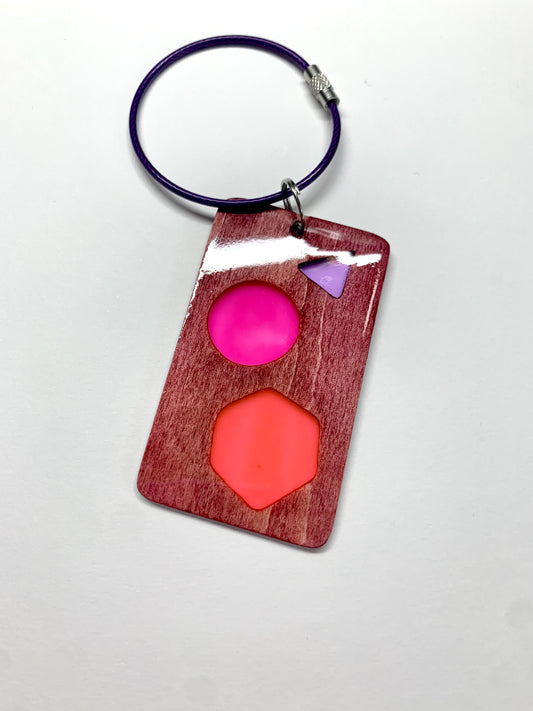 Shapes Wood & Resin Keychain - Rosewood Sunset