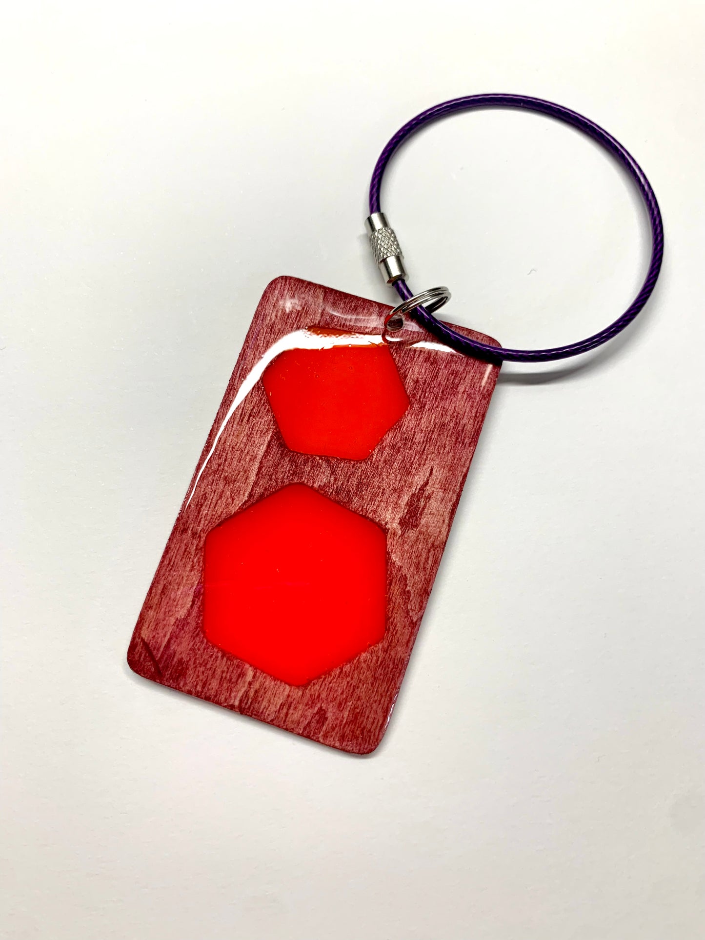 Hexagon Wood & Resin Keychain - Rosewood Sunset