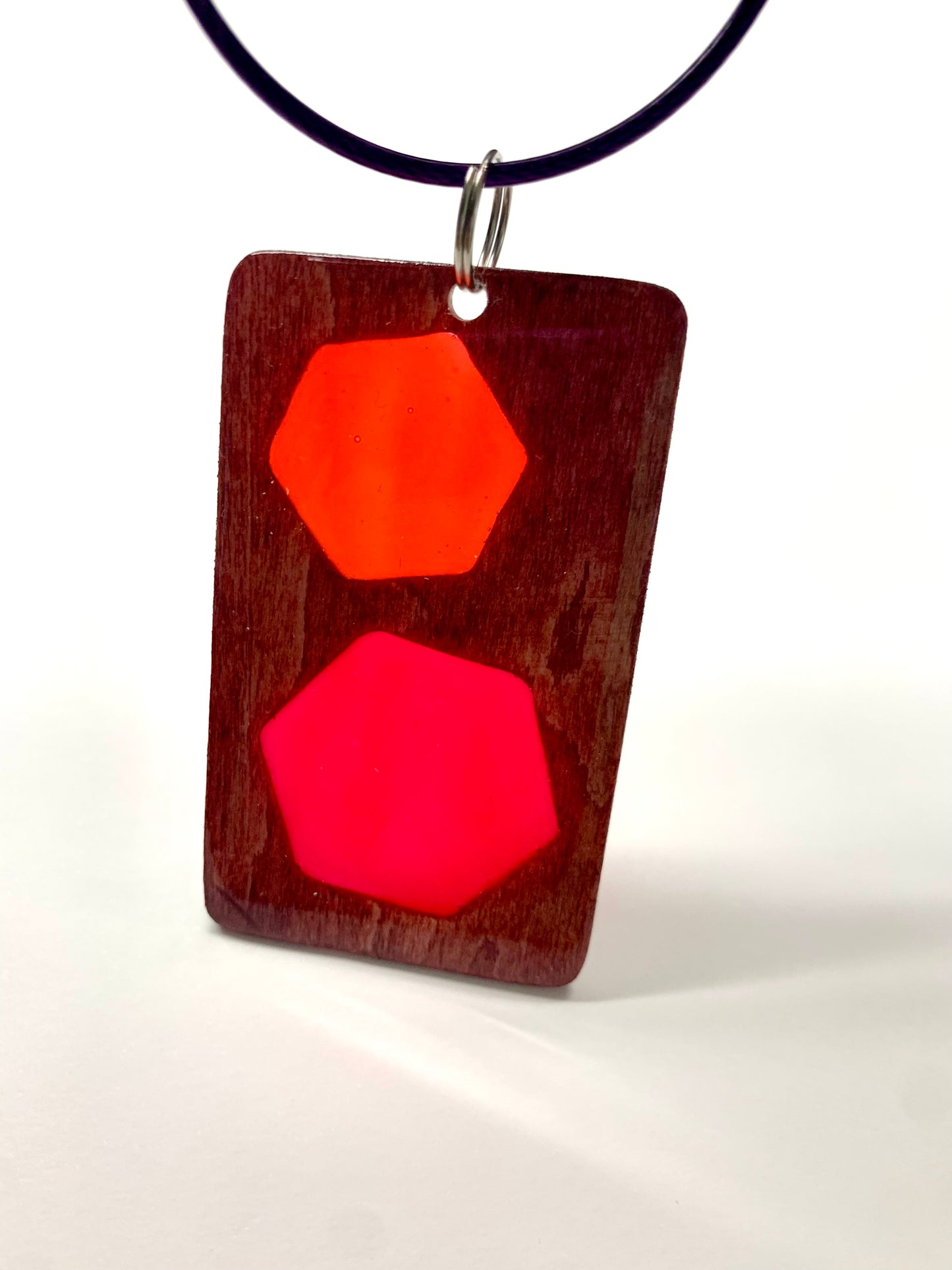 Hexagon Wood & Resin Keychain - Rosewood Sunset