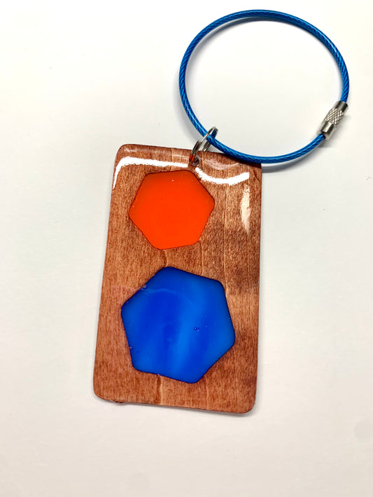 Hexagon Wood & Resin Keychain - Teak Beach Towel