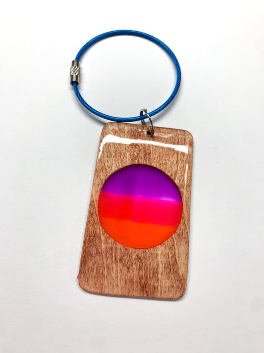 Circle Wood & Resin Keychain - Teak Sunset
